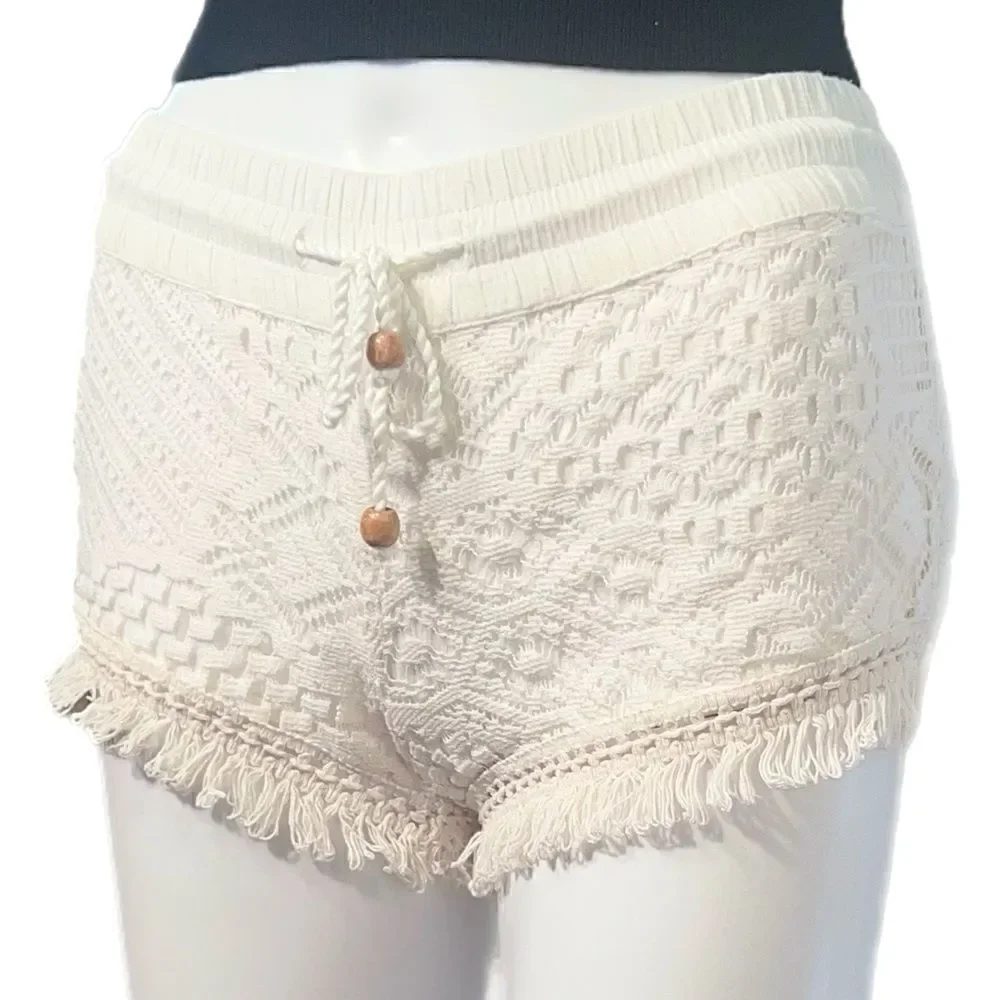 Crochet Drawstring Fringe Shorts - Picture 7 of 14